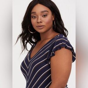 Torrid Navy Stripe Ruffle Tee 1x